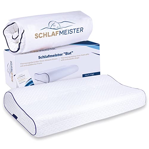 Schlafmeister Bat - Nackenkissen - Made in Europa - Thermoregulierendes Schlaf-Kissen mit orthopädischer Form - Nackenstützkissen (60 x 30 x 12/10 cm) von Schlafmeister