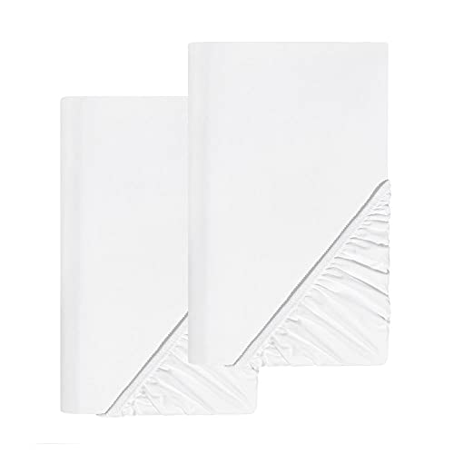 SCHLAFWOHL BASIC Jersey Spannleintuch mit 25cm Steg • Spannbetttuch mit Anti-Rutsch Rundumgummi • Bettlaken Baumwolle mit 25cm Steg • Größe: 180 x 200 cm • 2er Pack • Farbe: Weiss von Schlafwohl Basic
