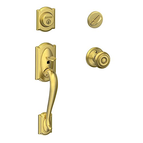 Schlage Camelot Einzylinder Handleset und Georgian Knauf, Satin Messing (F60 Cam 608 Geo) von Schlage Lock