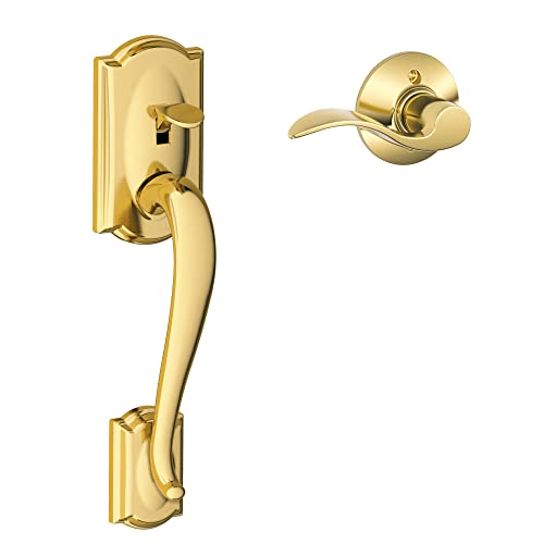 SCHLAGE FE285 CAM 505 ACC RH Camelot Fronteingangs-Griffset mit Rechtshänder-Akzent-Hebel, unterer Halbband, Standard-Innenverkleidung, helles Messing von SCHLAGE