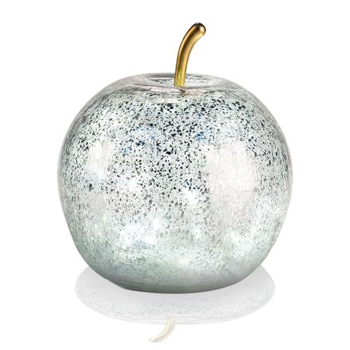 Schlaraffenland LED Dekoapfel POMO Ø16x17 cm aus Glas | Silber | 15 Micro LED's | Timerfunktion 6h | Batteriebetrieben | Garten Deko von Schlaraffenland