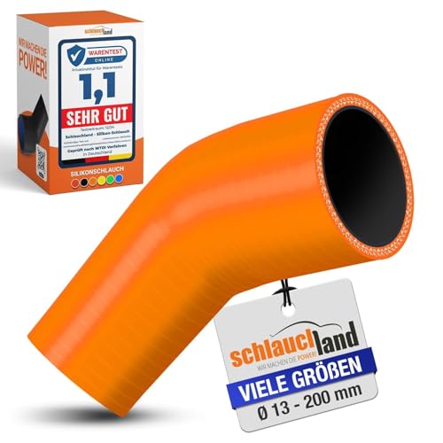 1 Stück | Reduzierbogen Silikonbogen 45° Grad ID-Ø 25-22mm orange 200°C | VIELE GRÖSSEN & FARBEN | Silikon-Schlauch Reduzierung Reduzierer Ladeluft-Schlauch Kühlmittel Adapter flex Rohr| PREMIUM von Schlauchland