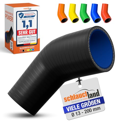 1 Stück | Reduzierbogen Silikonbogen 45° Grad ID-Ø 57-51mm schwarz 200°C | VIELE GRÖSSEN & FARBEN | Silikon-Schlauch Reduzierung Reduzierer Ladeluft-Schlauch Kühlmittel Adapter flex Rohr| PREMIUM von Schlauchland