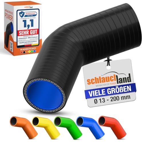 1 Stück | Silikonbogen 45° Grad ID-Ø 34mm schwarz 200°C | VIELE GRÖSSEN & FARBEN | Silikon-Schlauch Ladeluft LLK Kühler Schlauch-bogen Turbo Kühlmittel Kühlwasser Ansaug Gummi flexibel Rohr | PREMIUM von Schlauchland