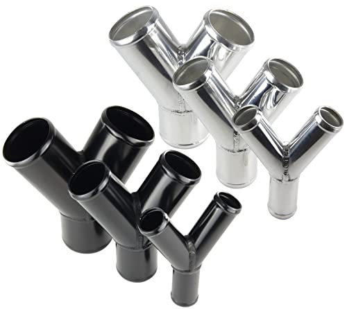 2 Stück Alurohr Y-Stück AD-Ø 38mm schwarz Verteiler Alu-Rohr poliert & gebördelt Aluminium Rohr | Auswahl 1-10 Stück & Ø 13-114 mm | LLK Motor Turbo Kühler Silikonschlauch T-Stück | Premium von Schlauchland