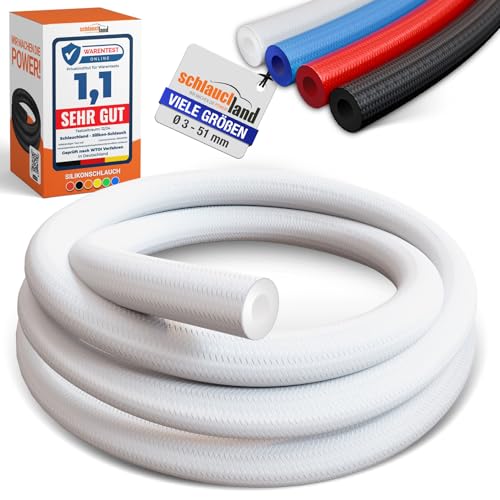 20m PROTEX UNIVERSAL-SCHLAUCH Silikon Ø 6x12mm weiss 180°C | VIELE FARBEN & GRÖSSEN | Silikonschlauch Schlauch Shisha Luft Wasser Druckluft Gewebe verstärkt Lebensmittel-echt FDA flexibel von Schlauchland