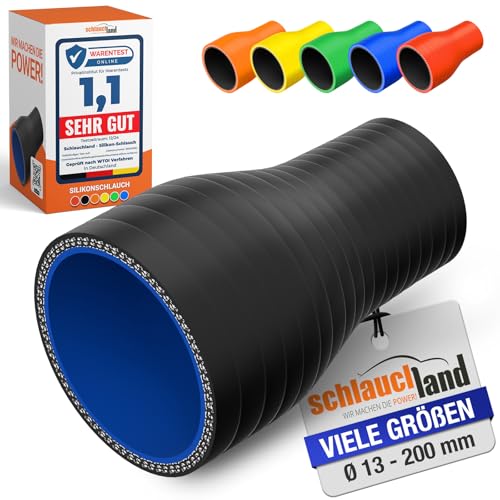 REDUZIER-STÜCK Silikon ID-Ø 25-22mm schwarz 200°C | VIELE FARBEN + GRÖSSEN | Silikonschlauch Reduzierer Reduzierung Reduzierstück Ladeluft Schlauch Kühlmittel Adapter flexibel Rohr ohne Aufdruck von Schlauchland