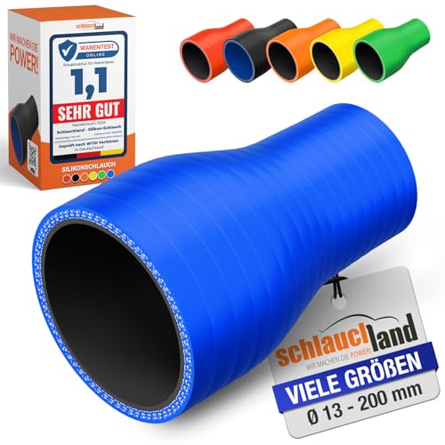 REDUZIER-STÜCK Silikon ID-Ø 34-25mm blau 200°C | VIELE FARBEN + GRÖSSEN | Silikonschlauch Reduzierer Reduzierung Reduzierstück Ladeluft Schlauch Kühlmittel Adapter flexibel Rohr ohne Aufdruck von Schlauchland