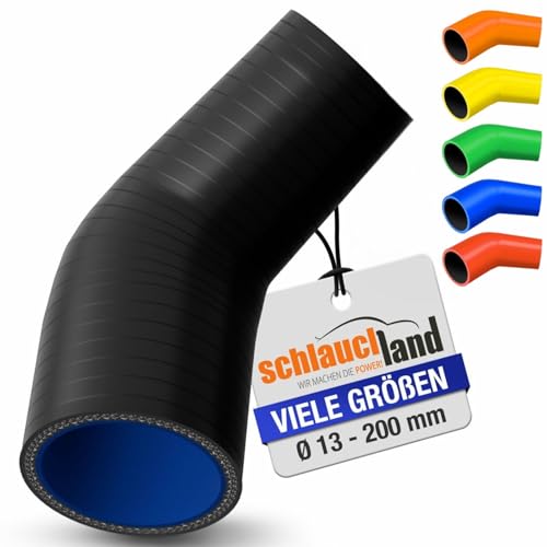 Reduzierbogen Silikon-Bogen 45° Grad ID-Ø 76-51mm schwarz 200°C | VIELE FARBEN + GRÖSSEN | Silikon-Schlauch Reduzierung Reduzierstück Ladeluft-Schlauch Kühlmittel Adapter flexibel Rohr ohne Aufdruckl von Schlauchland