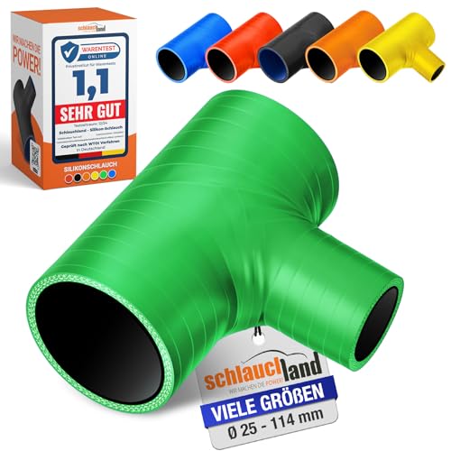 SILIKON-SCHLAUCH T-STÜCK ID-Ø 90mm & Abgang 25mm grün 200°C | VIELE FARBEN + GRÖSSEN | Schlauch-Verzweigung Verbinder Auslass Sensor Schlauch Bypass Pop-Off Ventil Verteiler Rohr Reduzierung von Schlauchland