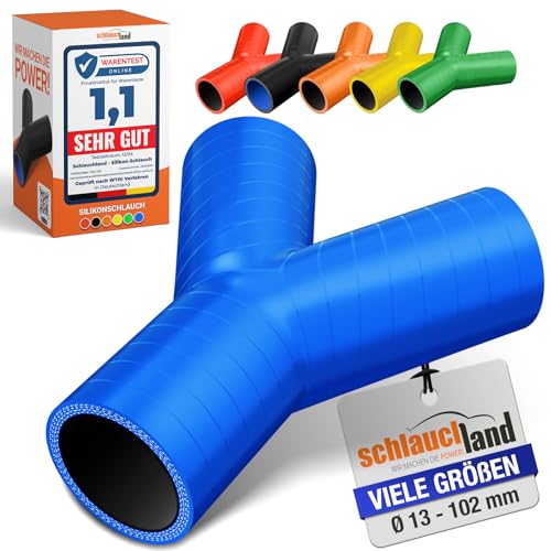 SILIKON-SCHLAUCH Y-STÜCK Verteiler ID-Ø 76mm blau 200°C | VIELE FARBEN + GRÖSSEN | Schlauch-Verzweigung Abzweig Verbinder Turbo Schlauch Bypass Ladeluft Kühler Rohr Y Silikonschlauch flexibel von Schlauchland