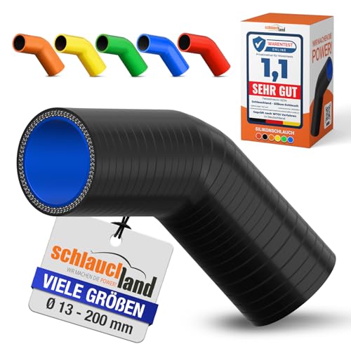 Silikon-Bogen 45° Grad ID-Ø 34mm schwarz 200°C | VIELE FARBEN + GRÖSSEN | Silikon-Schlauch Hochtemperatur Ladeluft LLK Kühler Schlauchbogen Rohr Turbo Motor Kühlmittel Ansaugung Gummi flexibel von Schlauchland