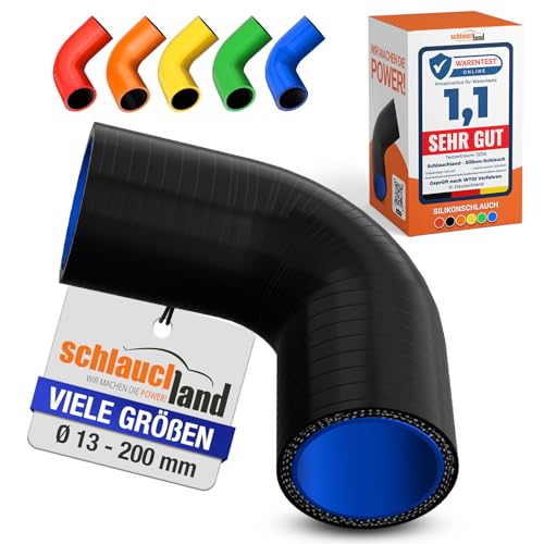 Silikon-Bogen 90° Grad ID-Ø 38mm schwarz 200°C | VIELE FARBEN + GRÖSSEN | Silikon-Schlauch Hochtemperatur Ladeluft LLK Kühler Schlauchbogen Rohr Turbo Motor Kühlmittel Ansaugung Gummi flexibel von Schlauchland