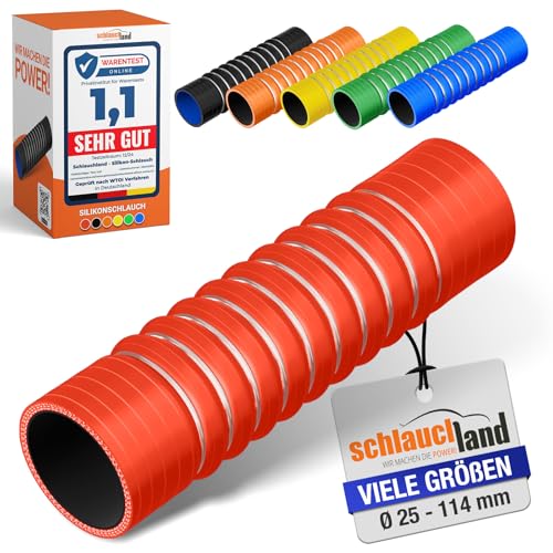 ULTRAFLEX SILIKONSCHLAUCH 10 20 30 40° Winkel ID-Ø 25mm rot 200°C | VIELE FARBEN + GRÖSSEN | Anti-Vibration Schwingungs-Dämpfung Rohr Ladeluft LLK Kühler Turbo Schlauch Edelstahl-Ringe flexibel von Schlauchland