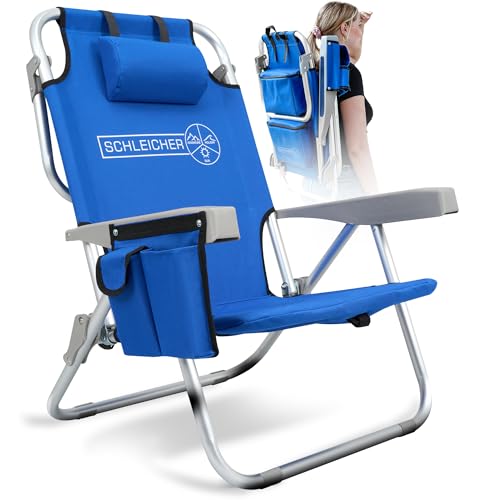 Schleicher - Strandstuhl Campingstuhl Klappstuhl Outdoorstuhl Klappbar Faltbar Ultraleicht Rucksack Kühlfach 150kg belastbar Kissen Getränkehalter Strand Camping Reisen Outdoor - JETZT Farbe WÄHLEN von Schleicher