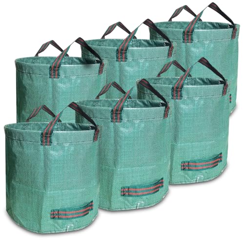 6er Set Gartensack -500L Gartenabfallsack mit extra verstärktem Boden -Heavy Duty Gartenarbeit Säcke, wiederverwendbare Mülleimer, für Gras Laub Gartenabfall Grünschnitt (500 l (6er Pack),Grün) von Schleuder