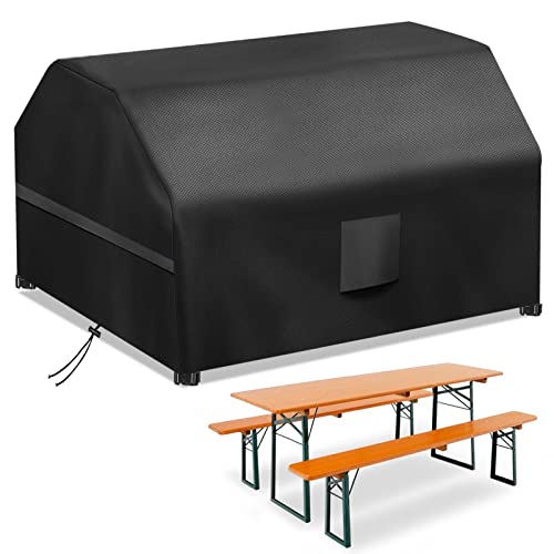 Abdeckung Bierzeltgarnitur 180x120x75cm Wetterfest, Schwerlast 420D Schutzhülle Bierzeltgarnitur Biertischgarnitur Heurigengarnitur Festzeltgarnitur Biertisch, Winddicht UV-Beständiges von Schleuder