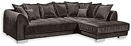 Stella Trading PASCHA Ecksofa, Stoffbezug Espresso - Moderne Eckcouch in L-Form mit universell stellbarer Ottomane & dekorativer Steppung - 308 x 73 (90) x 194 cm (B/H/T) von Stella Trading