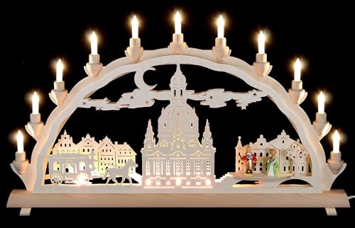Schlick & Türk 3D-Doppelschwibbogen Dresdner Frauenkirche mit Kutsche und Figuren - 68x35 cm von Schlick & Türk
