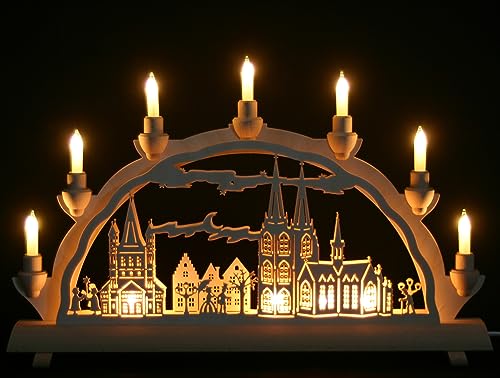 Schwibbogen Köln - Stadtmotiv - 51cm, 7 Kerzen + Vorbeleuchtung - Feine Handarbeit aus dem Erzgebirge - Weihnachten erzgebirgischer Lichterbogen von Schlick & Türk