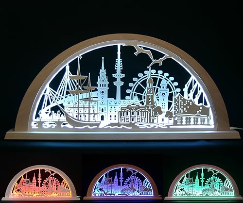 Stadtlicht LED Schwibbogen Hamburg- Stadtmotiv - 69cm - Feine Handarbeit aus dem Erzgebirge - Weihnachten erzgebirgischer Lichterbogen von Schlick & Türk