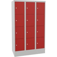 PAVOY Schließfachschrank mit Zylinderschloss, 3 x 4 Fächer, HxBxT 1.518 x 900 x 500 mm, feuerrot, lichtgrau von Pavoy
