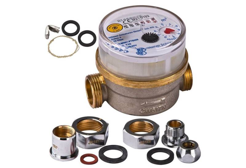 Schlösser Kaltwasserzähler Waschtischzähler Qn 1,5, Q³ 2,5 DN15 AG 3/8" IG EG 10 mm kalt WET-K/W von Schlösser