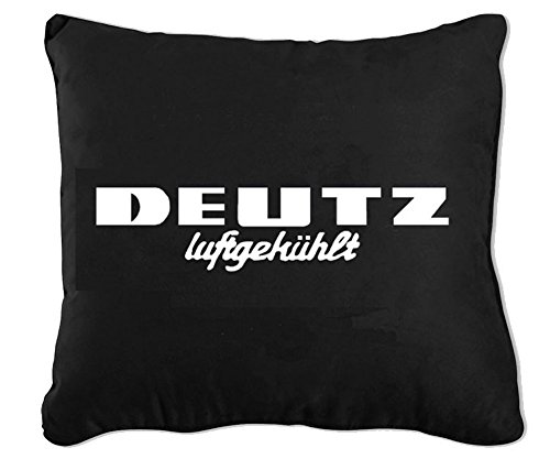 Deutz Luftgekühlt Oldtimer Kissen, Polyesterfüllung, 40 x 40 cm | Schwarz, Druck weiß von Schlüter