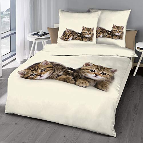Schlummerglück Original Bettwäsche mit Zwei süßen Kätzchen, 100% Baumwolle, mit Reißverschluss, Qualität zum attraktiven Preis , 2 Stück von Schlummerglück