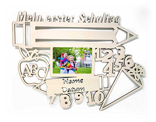 Schlummerlicht24 Licht & Deko Bilderrahmen 10x15 cm Geschenk zur Einschulung mit Namen & Datum personalisiert I Holz Kinder Geschenke erster Schultag von Schlummerlicht24 Licht & Deko