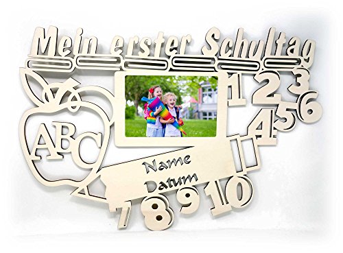 Schule Deko Bilderrahmen 10x15 cm Geschenke mit Namen & Datum personalisiert I Holz zur Schulkinder Einschulung Junge Mädchen von Schlummerlicht24 Licht & Deko