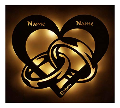 Hochzeitsgeschenke Personalisiert Led Licht Brautpaar Lampe Herz-en Ring-e Partner Geschenk-e für-s mit Name-n Datum zum Jahrestag Hochzeit Verlobung Ich liebe dich Männer Frauen von Namofactur