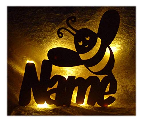 Led Deko-Nachtlicht Biene mit Name nach Wunsch, Geschenk für Mädchen Junge Mann Frau von Namofactur