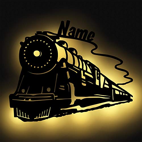 Schlummerlicht24 Led Deko Wandbilder Nachtlicht mit Name nach Wunsch "Miniatur Eisenbahn Zug" Lampe für das Kinderzimmer oder das Babyzimmer, Taufgeschenk Geschenk zur Geburt von Namofactur