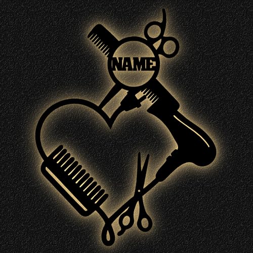 Led Holz Möbel Deko Friseurin-Geschenk Salon Herz Lampe Nachtlicht lustige witzige Haar-Schneide Frauen-Geschenke mit Name-n von Namofactur