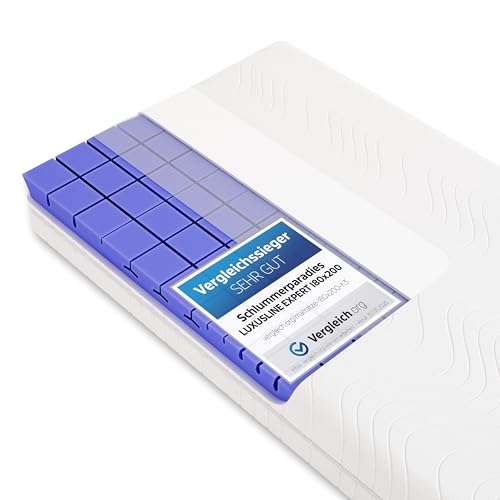 Schlummerparadies® Matratze 3D 7-Zonen Würfelschnitt HR-Kaltschaummatratze - Made in Germany - ca. 19cm Gesamthöhe, RG50, geprüfter Kern + Bezug - LUXUSLINE (180x200 H2 + H3) von Schlummerparadies