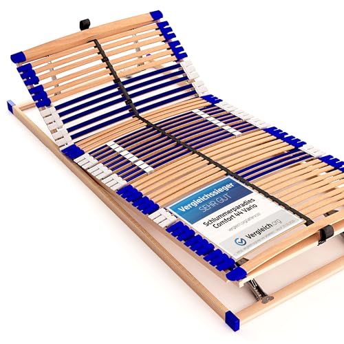 stabiler Lattenrost 100% BUCHE - Kopf- und Fußteil verstellbar - SCHULTERFRÄSUNG, 7 Zonen, 44 Federleisten, Härte-Regulierung, Mittelgurt - COMFORT 44® Vario - 100% fertig montiert (140x200cm) von Schlummerparadies