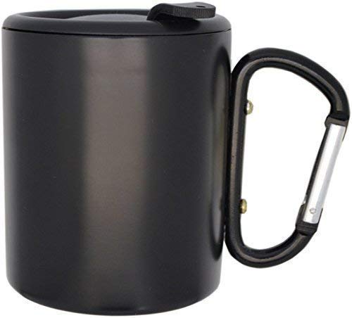 Edelstahlbecher mit Karabinerhaken schwarz und Verschlussdeckel Narren Isolierbecher doppelwandig 0,3l Kaffeebecher Reisebecher Outdoorbecher Wanderbecher von Schmalz®