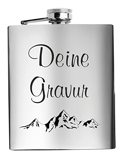 Edelstahl Flachmann 200 ml silber inkl. individuelle Gravur in Schwarz - personalisiertes Geschenk für Geburtstag, Weihnachten, Vatertag, Trauzeugen - 5 Zeilen (Silber) von Schmalz®