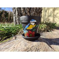 Blumentopf Malerei | Vogel Und Schlange Bunt Pflanztopf Mit Untersetzer Blumentopf Malerei | Vogel Und Schlange Bunt Pflanztopf Mit Untersetzer von Schmetterlingbetupft