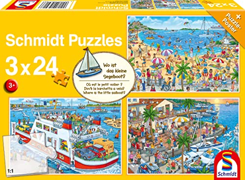Schmidt Spiele 56418 Wo ist das kleine Segelboot-3x24 Teile Kinderpuzzle, bunt, normal von Schmidt Spiele