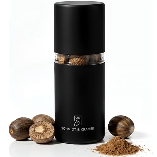 SCHMIDT & KRAMER Muskatnuss Mühle I hochwertige Muskatmühle aus Edelstahl mit Vorratsbehälter, scharfes Stahlmahlwerk, um frische Muskat-Aromen mühelos zu genießen (Mitternacht) von Schmidt & Kramer