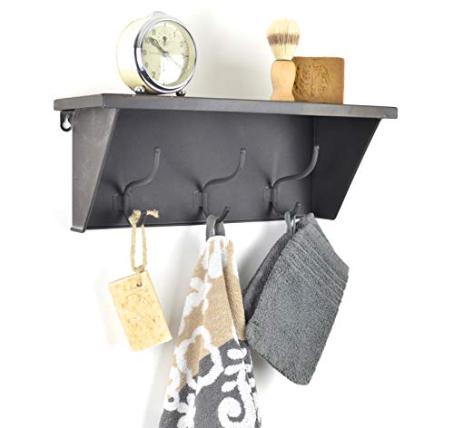 Schmiedegarten Wandgarderobe im Vintage Chic 3 Haken Handtuchhalter mit Ablage Regal mit Kleiderhaken Wandhaken Garderobe aus Metall von Schmiedegarten