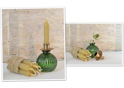 Vase od. Kerzenhalter Kombi Glasvase grün auch als Kerzenständer nutzbar incl Kerzen. Blumenvase Kerzenhalter Tischvase von Schmiedegarten