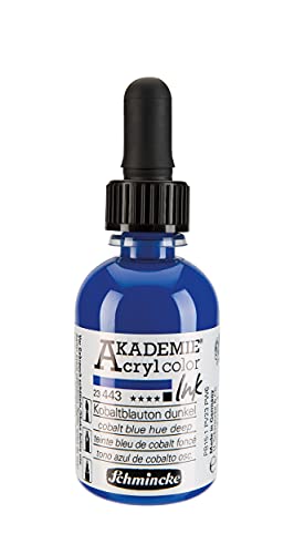 Schmincke - AKADEMIE Acryl color INK, Kobaltblauton dunkel, 50 ml, 23 443 024, flüssige Acryl color-Farbe, pigmentierte Acryltinte zum Malen, Schreiben, Airbrush von Schmincke