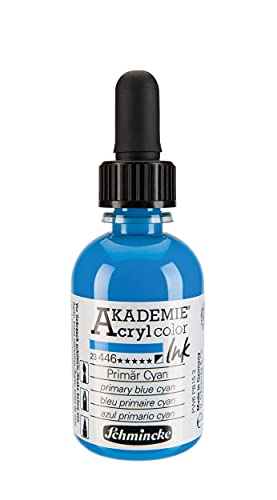 Schmincke - AKADEMIE Acryl color INK, Primär Cyan, 50 ml, 23 446 024, flüssige Acryl color-Farbe, pigmentierte Acryltinte zum Malen, Schreiben, Airbrush von Schmincke