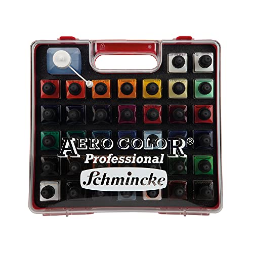 Schmincke - AERO COLOR Professional Kunststoff-Koffer, 37 x 28 ml feinst-flüssige Acrylfarben + AERO CLEAN RAPID, 81 136 097, Airbrush, Acrylmalerei, Mixed Media von Schmincke