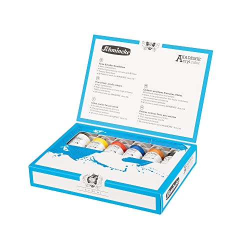 Schmincke – AKADEMIE® Acryl, 6 x 60 ml-Tuben, 76 759 097, kleines Basis-Kartonset, brillante, farbstarke, hoch lichtechte Farbtöne, kadmiumfrei, feine Künstler-Acrylfarben von Schmincke
