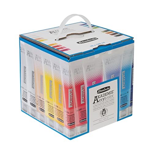 Schmincke – AKADEMIE® Acryl, Value Pack 16 x 120 ml-Tuben, Kartonset, brillante, farbstarke, hoch lichtechte Farbtöne, kadmiumfrei, feine Künstler-Acrylfarben von Schmincke