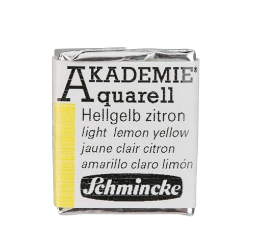 Schmincke – AKADEMIE® Aquarell, feine Künstler-Aquarellfarben, Hellgelb zitron, 16 222 044, halbes Näpfchen, Aquarellmalerei, vegane Wasserfarbe von Schmincke